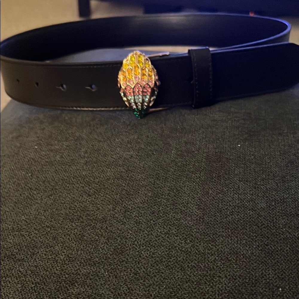 Kurt Geiger Black Belt with Multicolor Crystal Buckle
